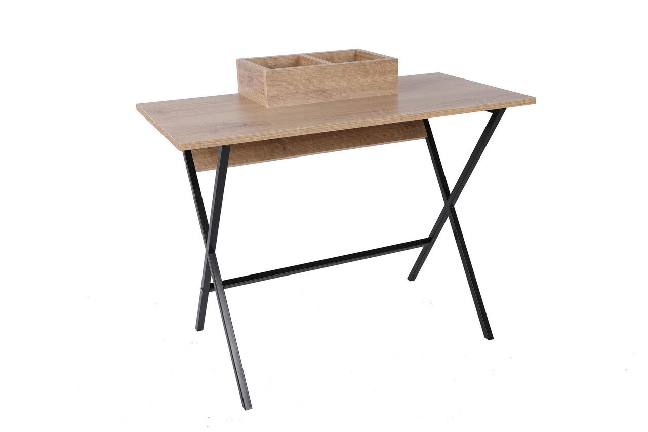 Birou, Hanah Home, Venedik, 100x50x89 cm, Stejar / Negru - imagine 4